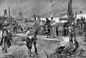 Jan Hus is about to be incinerated.