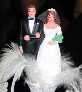 A wedding topper in black and white