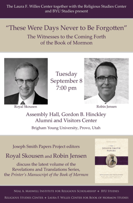Jensen-Skousen poster for September 2015 lectures