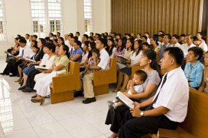 Congregation singing.