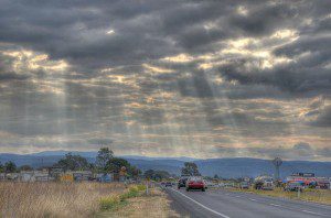 Australian scene with clouds and sunlight