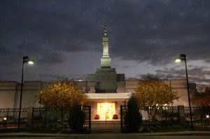 The Fresno Temple at night