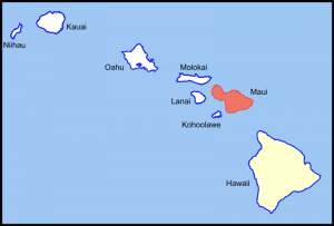 Map of the Hawaiian Islands, highlighting Maui