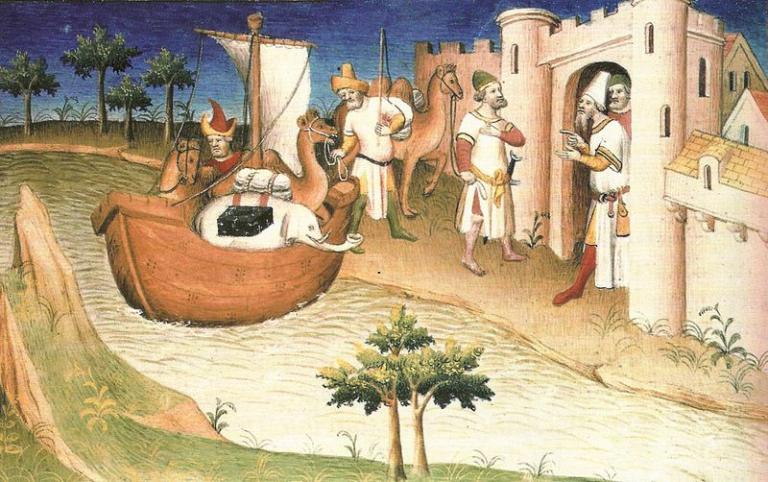 Marco Polo in a boat