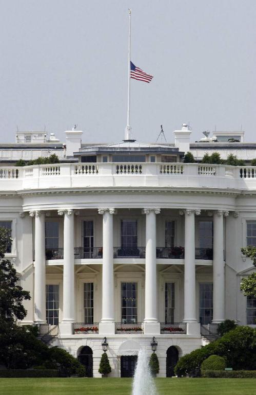 A flag at half staff at the White House (for President Reagan in 2004)