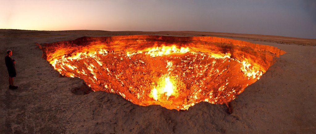 A natural gas crater in Turkmenistan