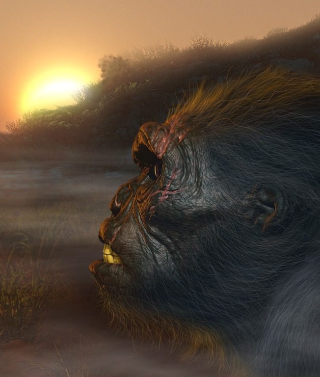 A representation of a Neanderthal, not necessarily accurate.