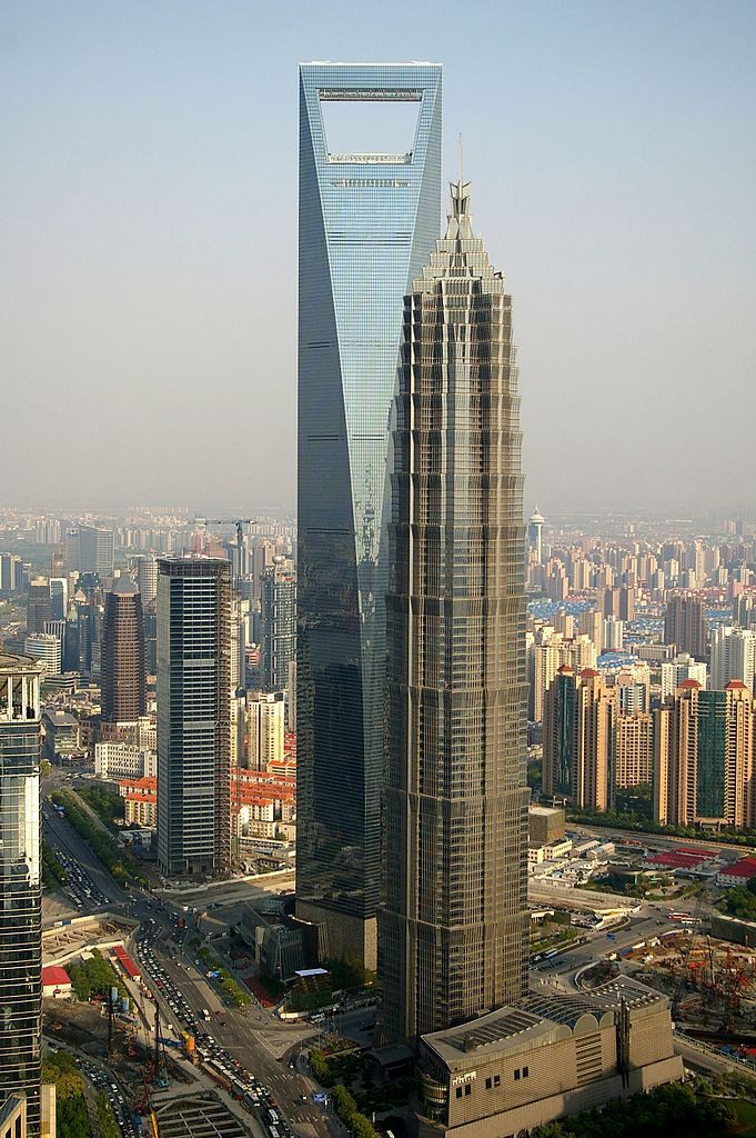 Two skyscrapers in Shanghai, as seen from a third