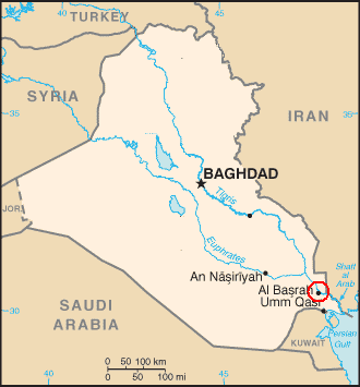 The location of Basra, Iraq
