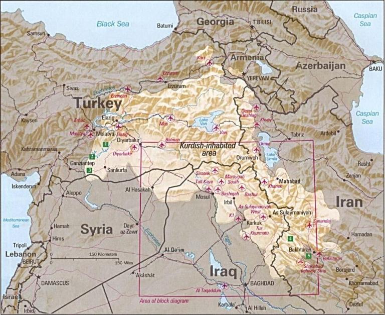 Kurdish-inhabited areas of the Middle East