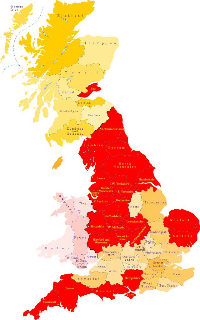 Regions map of the UK
