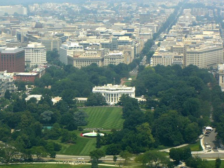 The White House from the Washington Monument on a hazy day