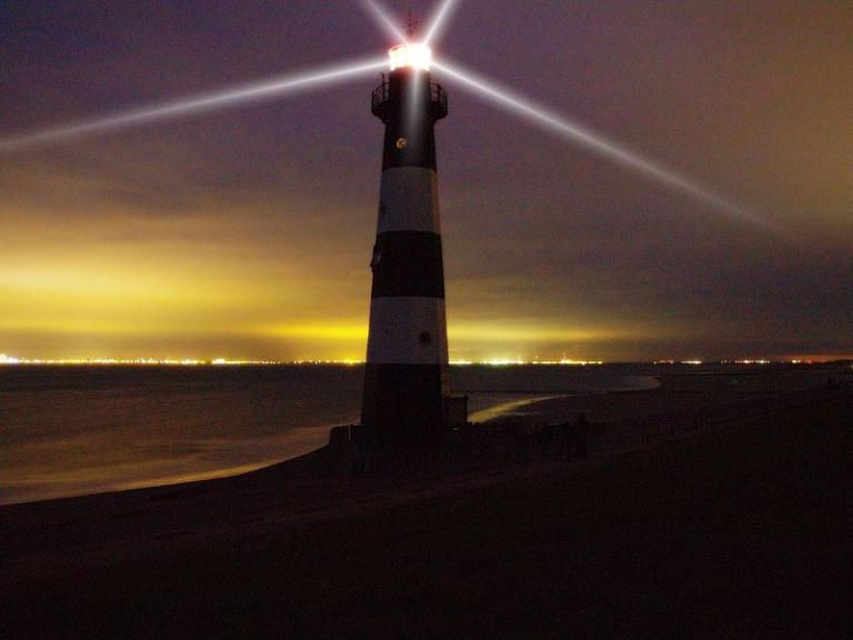A lighthouse at night