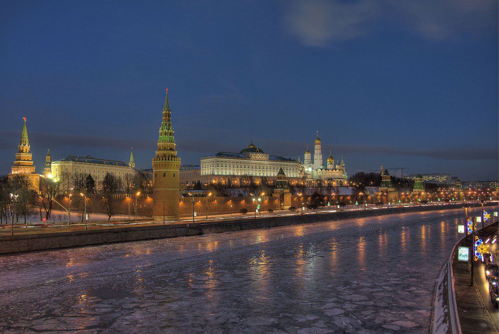 The Moscow Kremlin at night, on the river