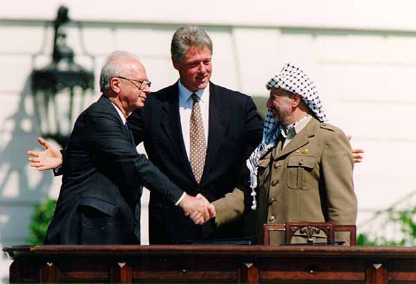 From right to left: Arafat, Clinton, Rabin