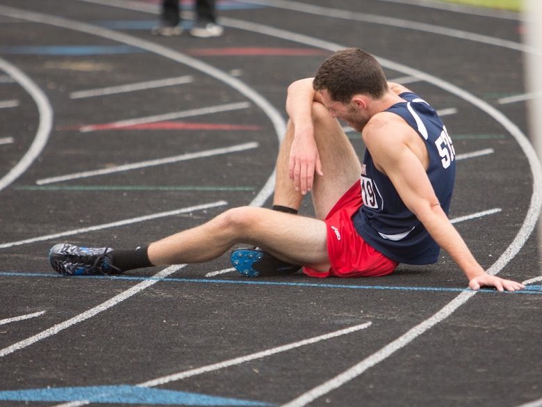 Track athlete exhausted after a race