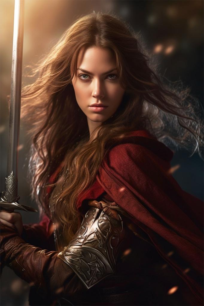 Female fantasy knight wielding sword
