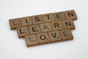 Listen learn love Scrabble tiles