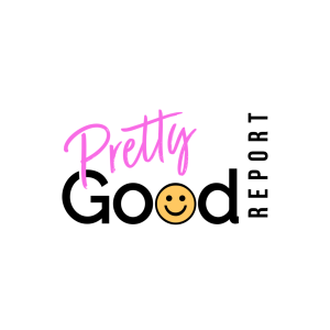 stylized versions of the word Pretty, Good and Report with a smiley emoji for introduction to new Patheos blog by Kelly Brewer