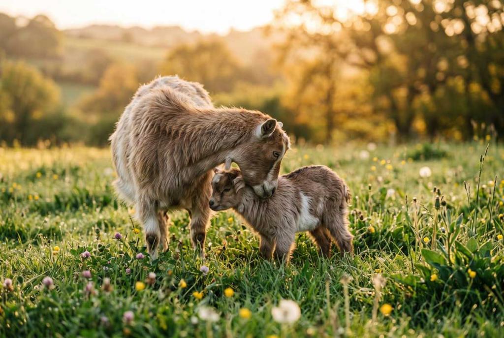 A mother goat tends her kid, an image of the "womb-love" (Hebrew raḥum) at the heart of the commandment in Exodus 23:19b. | Image created for Patheos.