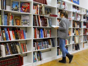 Woman in a bookstore