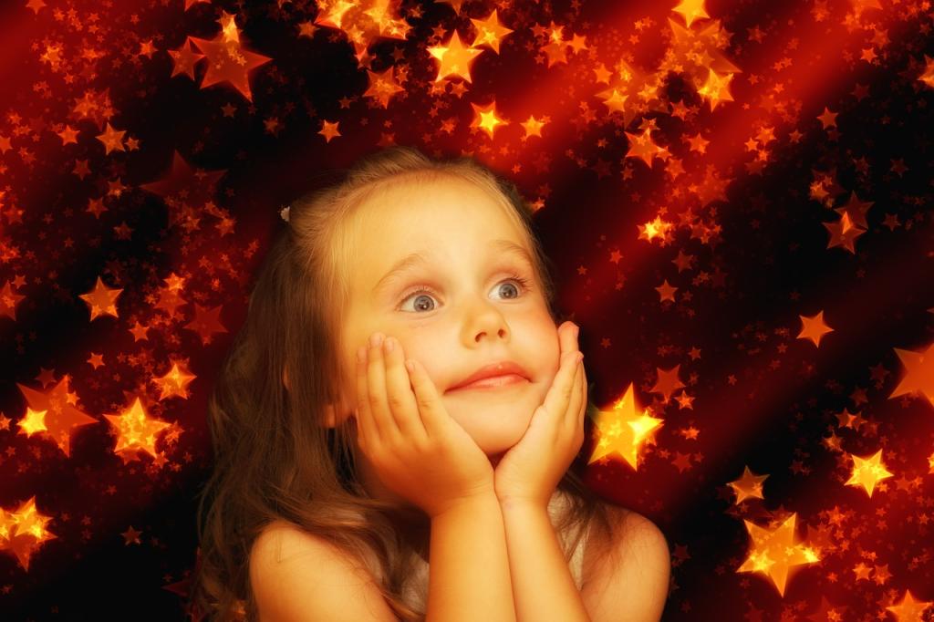 Girl resting chin on hands. background of stars.