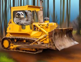 Sloth Driving a bulldozer