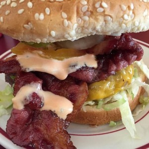 Bacon (Halal Beef) Cheddar Burger from Falafel Corner in Fremont, CA