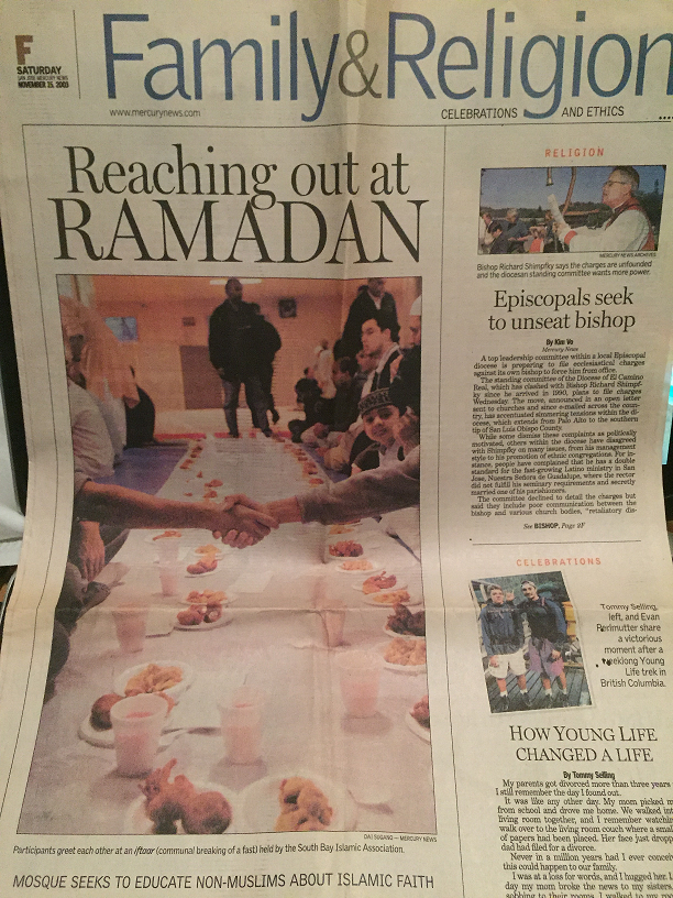 Front Page Article in the San Jose Mercury News about SBIA's 1st Ramadan Interfaith Iftaar in November of 2003.