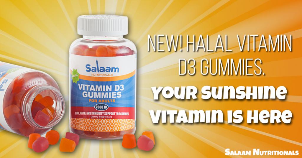 Salaam Nutritionals Vitamin D3 helps to boost mood, promote bone health and improve the immune system. Certified Halal and Kosher. 