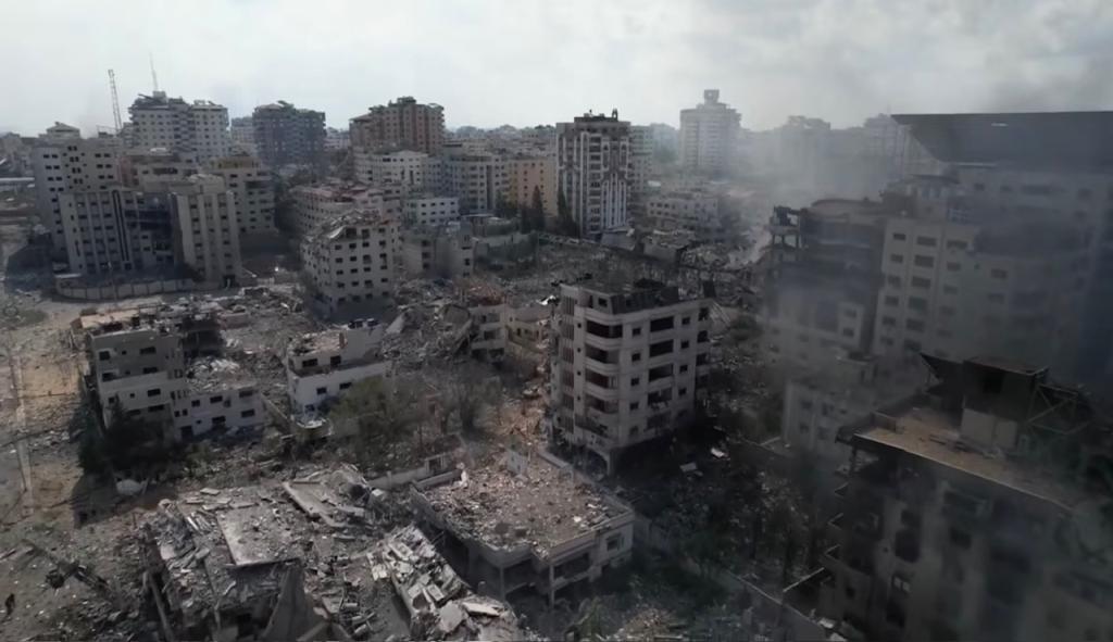 The devastation in Gaza, Palestine after the carpet bombing by the Israeli military in October of 2023