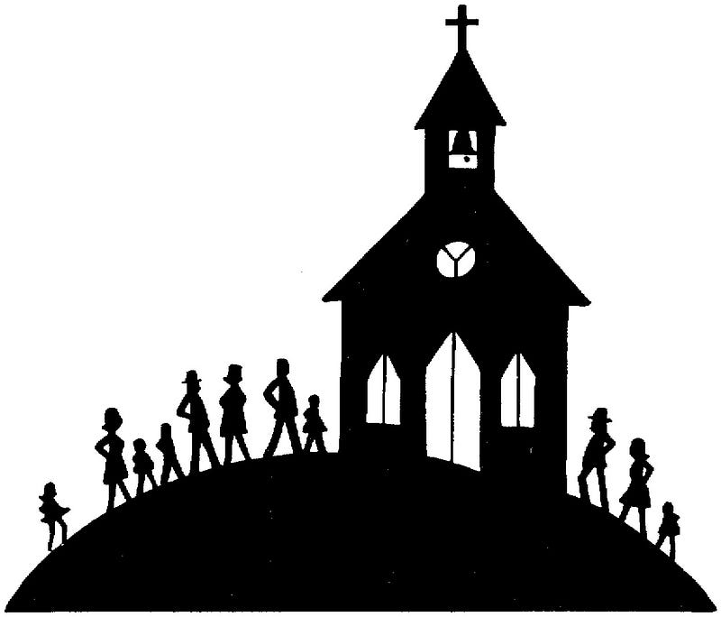 silhouette of people going to church