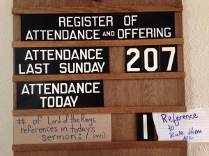 the jokes my parishioners put on the attendance board and half the reason to show up.