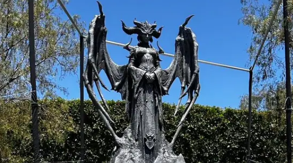 Ornate and Gothic Lilith statue outside Blizzard Games