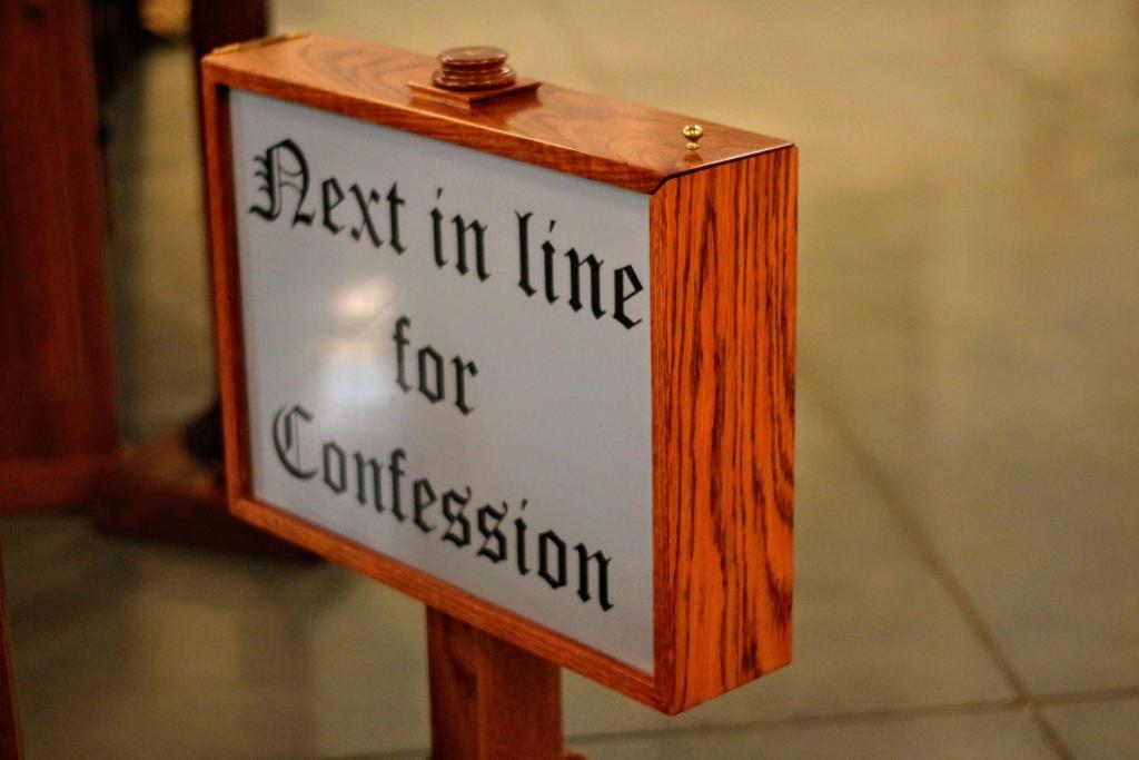 Catholic Church confession sign. Ready for moral failure?