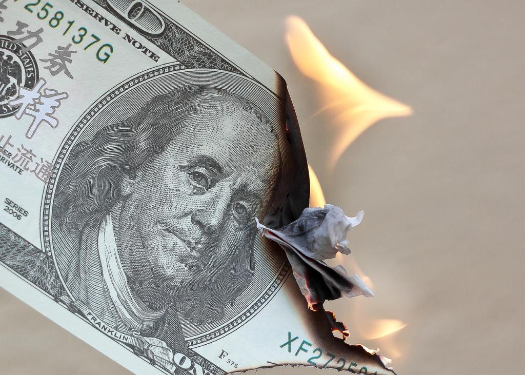 A burning $100 bill to symbolize money not lasting as fast as it used to