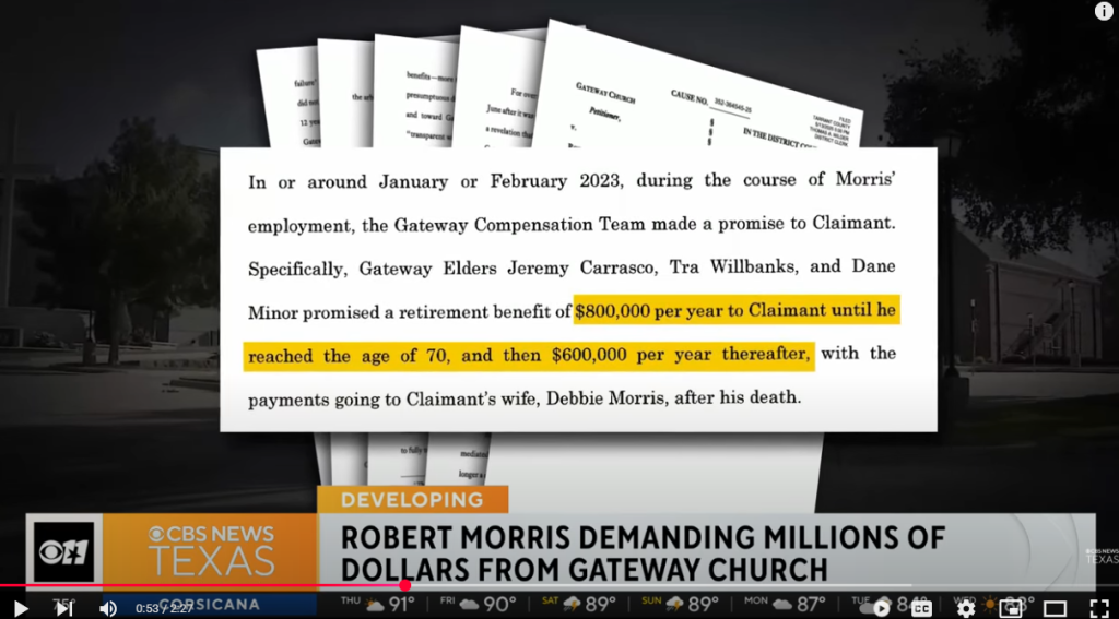 CBS News Dallas shows Robert Morris claims to millions he is owed.