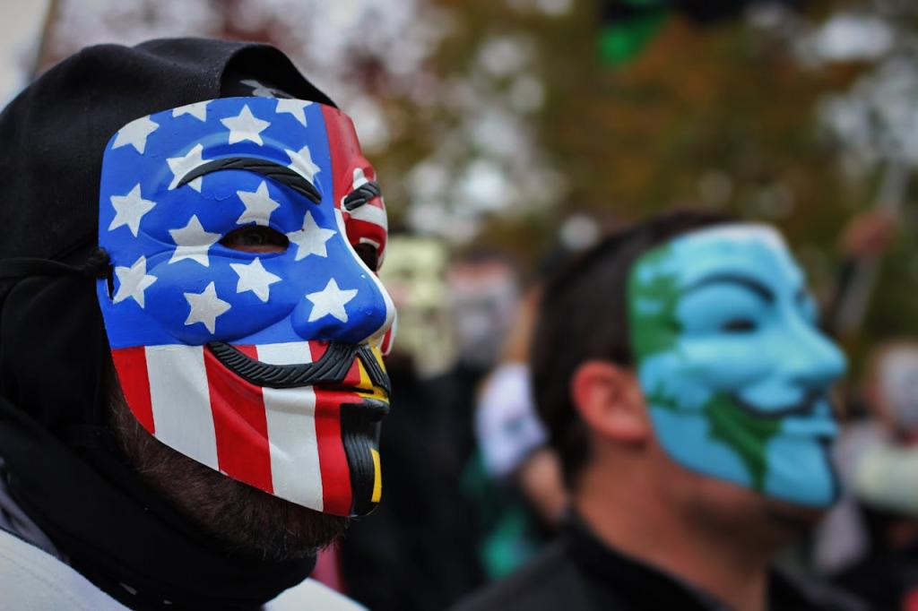 Christians at a political rally with Guy Fawkes masks