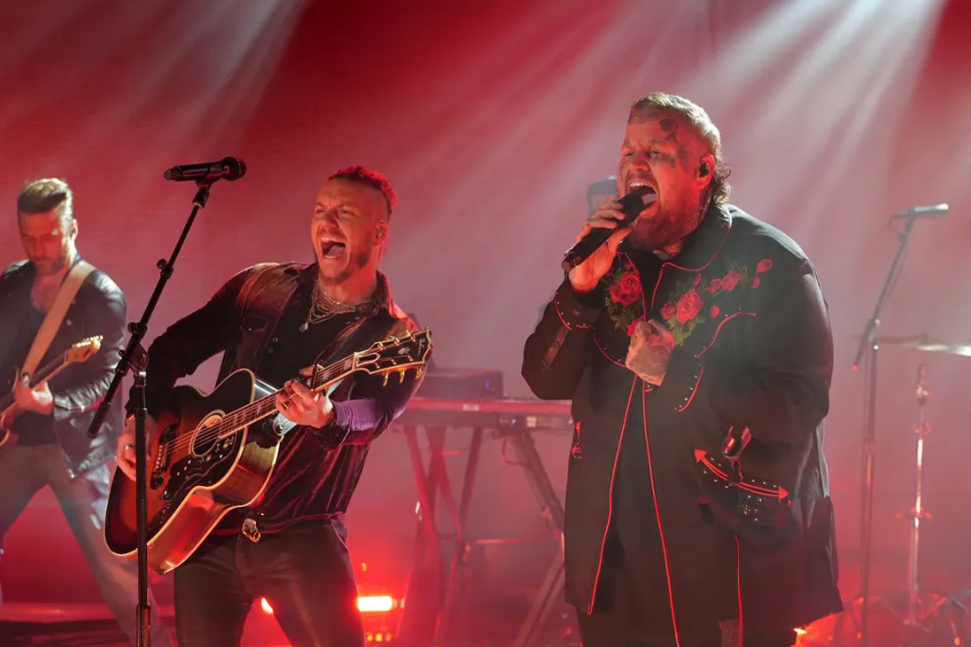 Brandon Lake and Jelly Roll perform on the Jimmy Kimmel Show