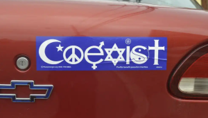 Coexist bumper sticker showing all religions together