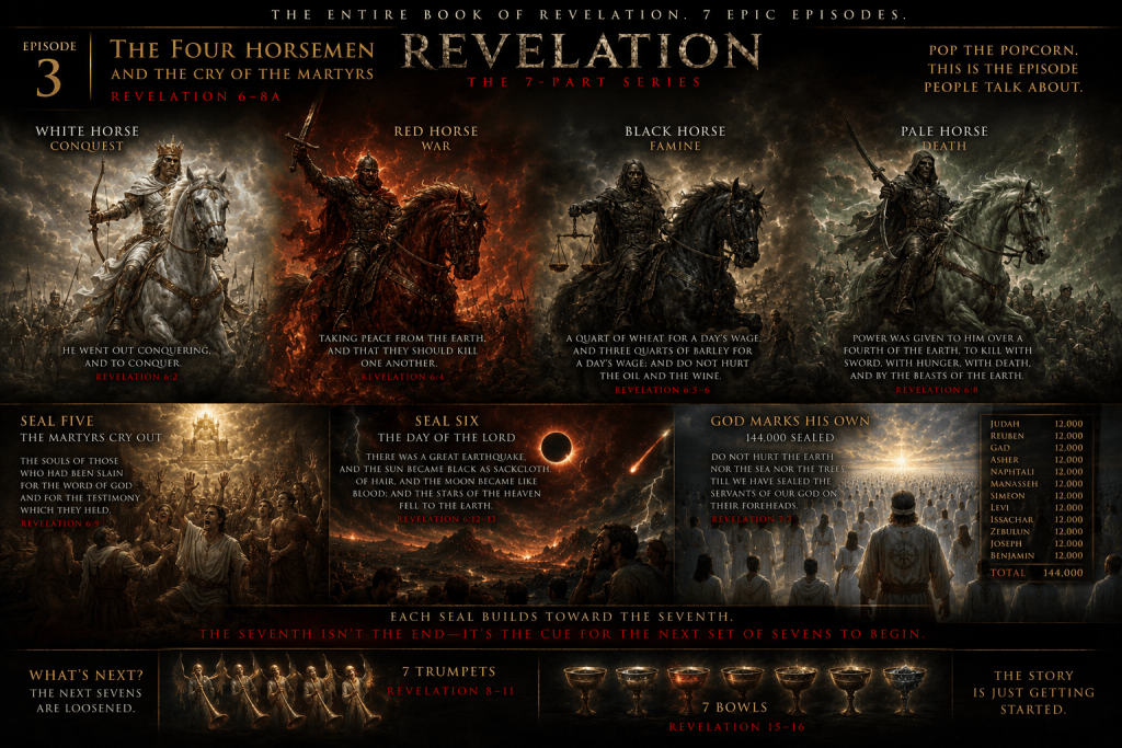 AI-Generated Image of the Four Horsemen of the Apocalypse, as it was a movie poster
