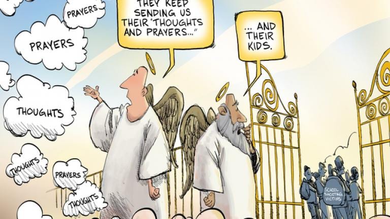 There's a passage in James that says "faith without works is dead." To offer thoughts and prayers without action is exactly that, whether we're talking about climate change, natural disasters, mass shootings, or any other tragedy we could be working to prevent.