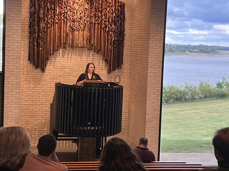 Author in the pulpit of a church