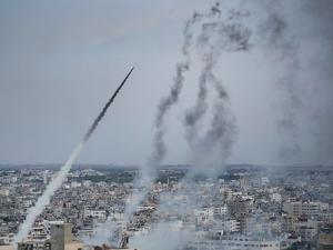 A rocket is launched into the air over Gaza.