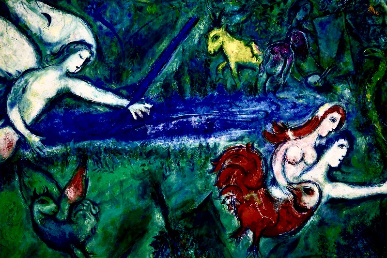 Adam and Eve by Marc Chagall, depicting the expulsion of humanity from Eden.
