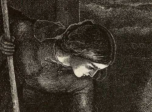 Cropped photo of the wood engraving "The Lost Piece of Silver" by John Everett Millais circa 1864.