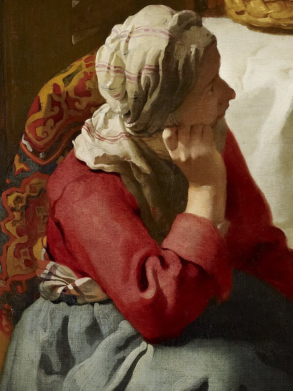 Christ in the House of Martha and Mary, painting by Johannes Vermeer, ca. 1656. Public domain. Image cropped.