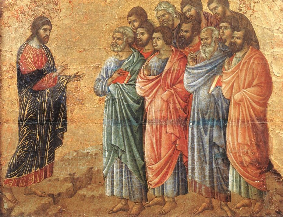 Appearance on the Mountain in Galilee, painting by Duccio di Buoninsegna, ca. 1311. Public domain.