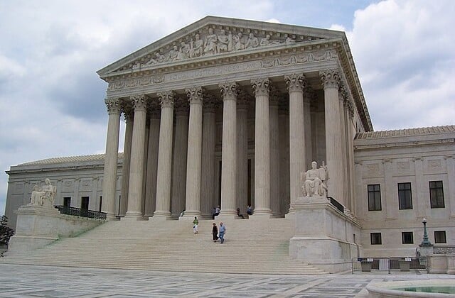 View up the steps of the front of the US Supreme Court Building