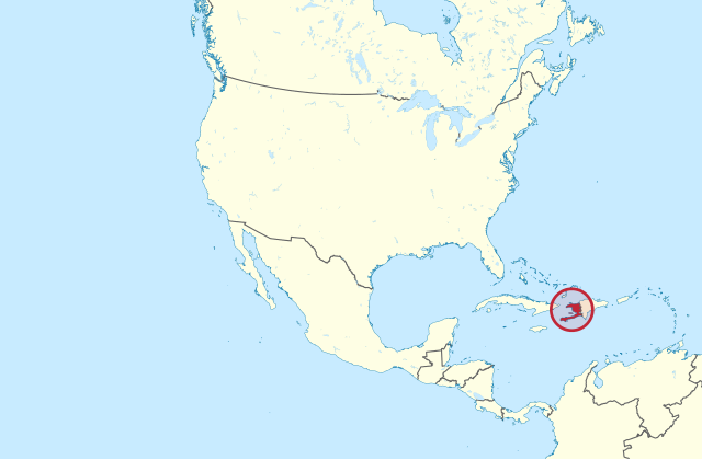 Map of North America highlighting Haiti in the sea to the southeast of Florida